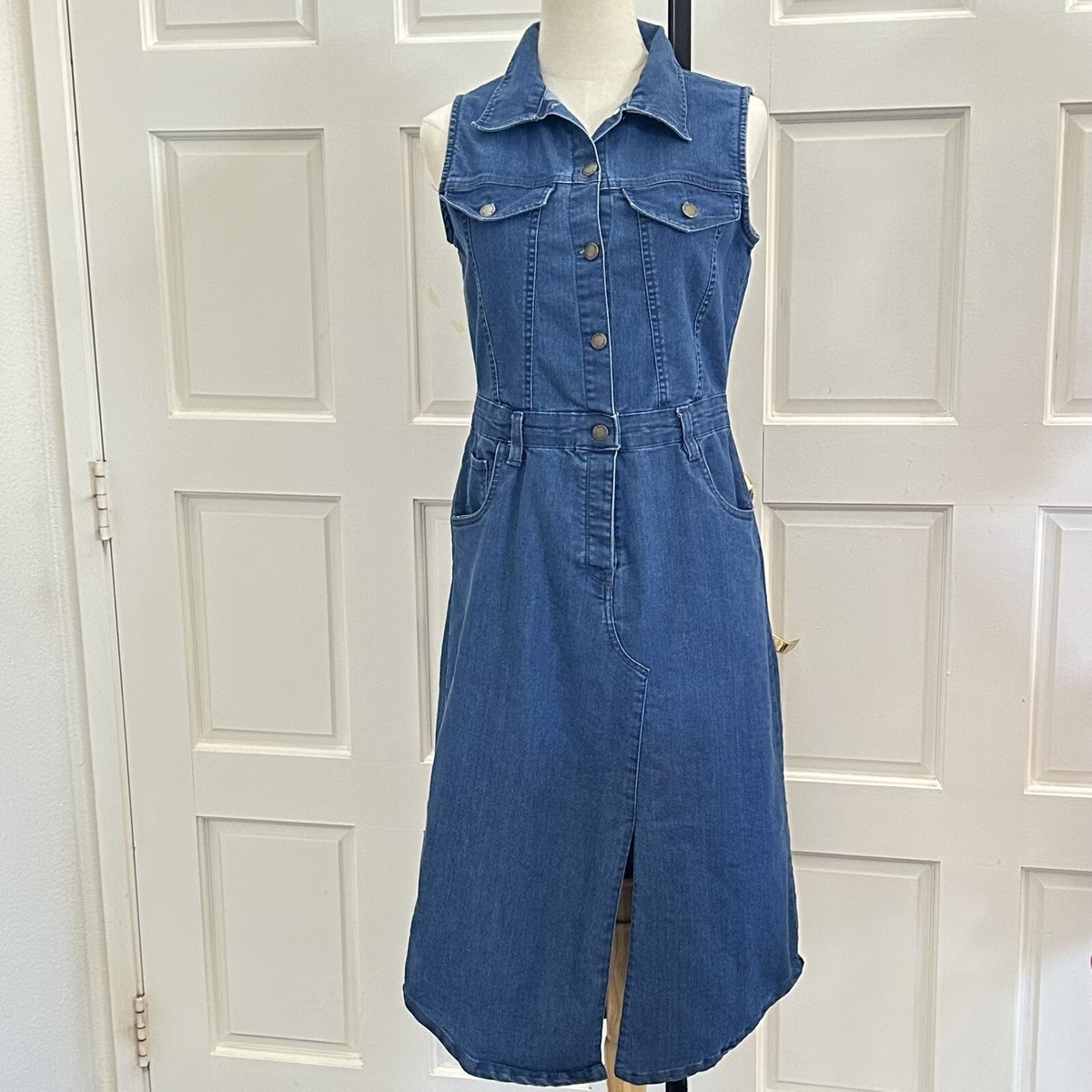 white christmas dresses Round Neck Side Slit Denim Dress – Body By J'ne main image 0