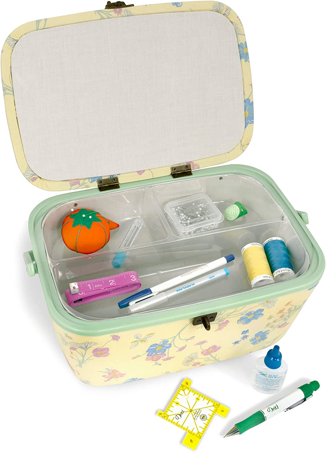 Dritz Large Oval, Yellow Floral Sewing Basket eBay