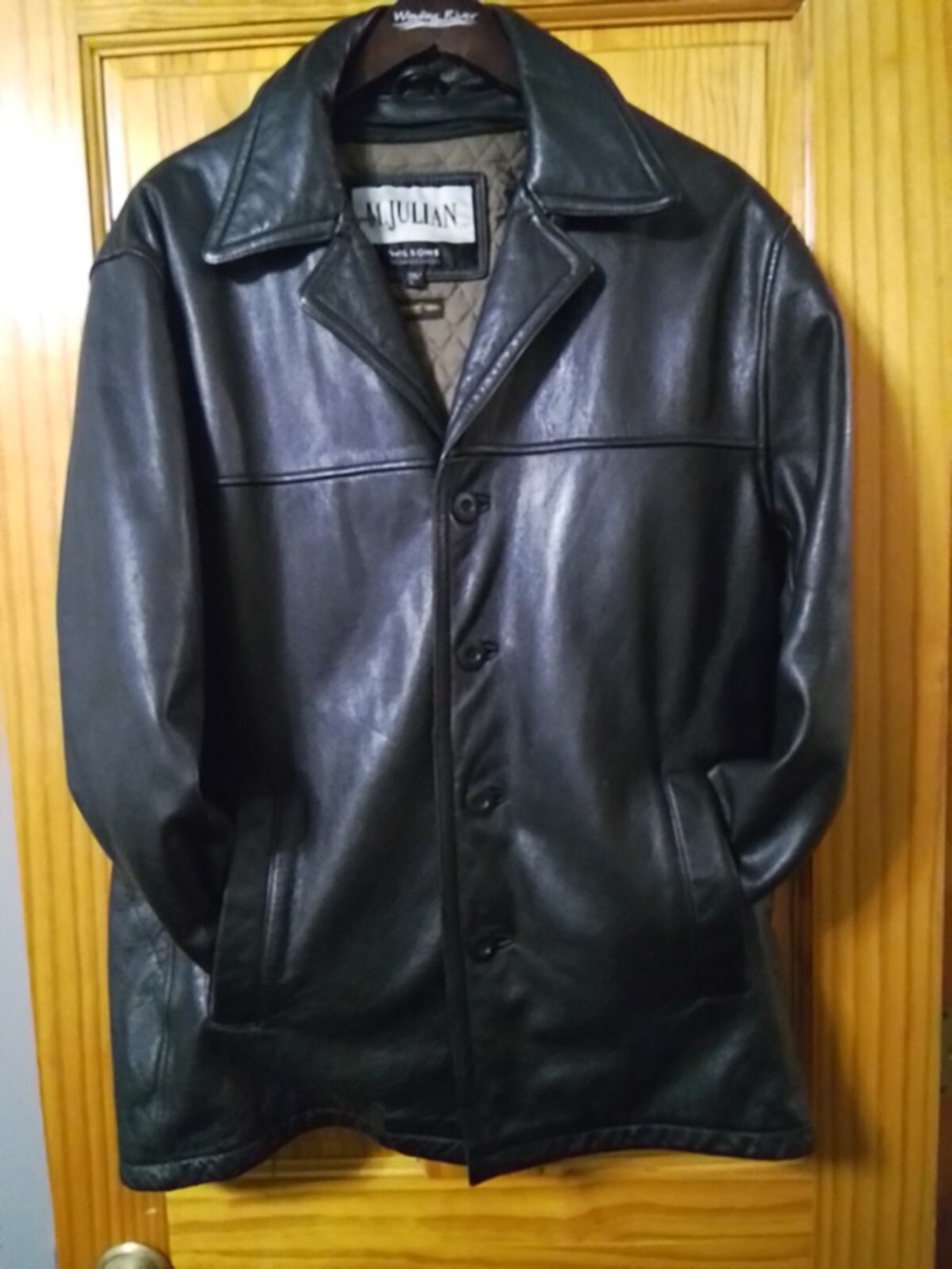 M. Julian Wilsons Black Leather Jacket Mens Size Large Quilt Lined