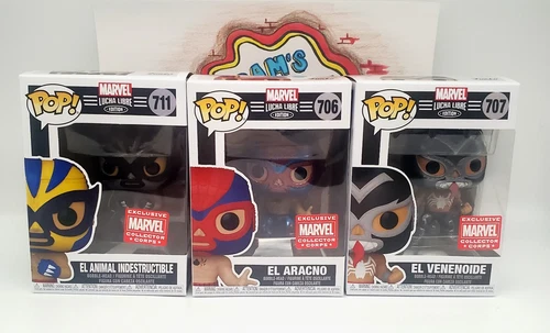 Funko Pop! Marvel Collector Corps MCC Lucha Libre Wolverine Spider-Man Venom Set