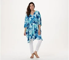 Attitudes by Renee Regular Como Jersey Printed Caftan-Marbled Ocean-M/L-A398201