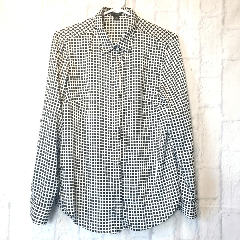 ANN TAYLOR Windowpane Pattern Button-down Blouse - image 1