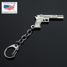 Silver Gun Keychain Weapon Pistol Keyring Novelty Key Ring Fob Bag Clip On Gift