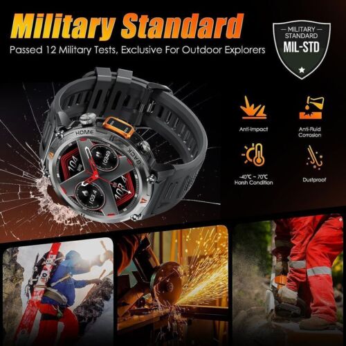 Smart Watch For Men Military Watch Touch With LED Flashlight, 1.45" HD Outdoor - Picture 4 of 22