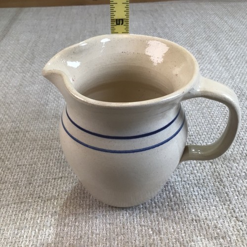Vintage E.P. Pottery Marshall Texas Ceramic Pitcher With Double Blue Stripe 6.5" - Picture 8 of 8