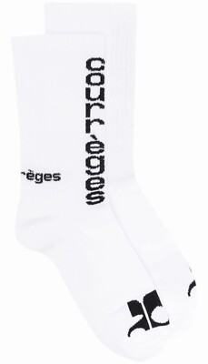 COURREGES 'Logo Branded ' Men's Athletic Sport Socks Wht Men's IT 42 / US 9 NWT!