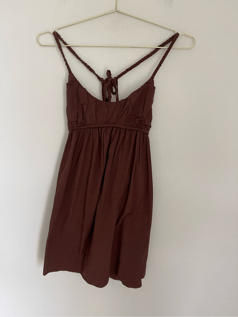 FREE PEOPLE Brown Babydoll Linen Blend Dress Size Large | eBay