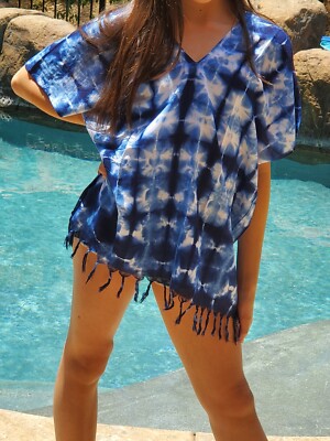 Maya Antonia Hand Tie-Dye Natural-Indigo Blue-Pink Flowy/Boho Top/Tunic/Dress