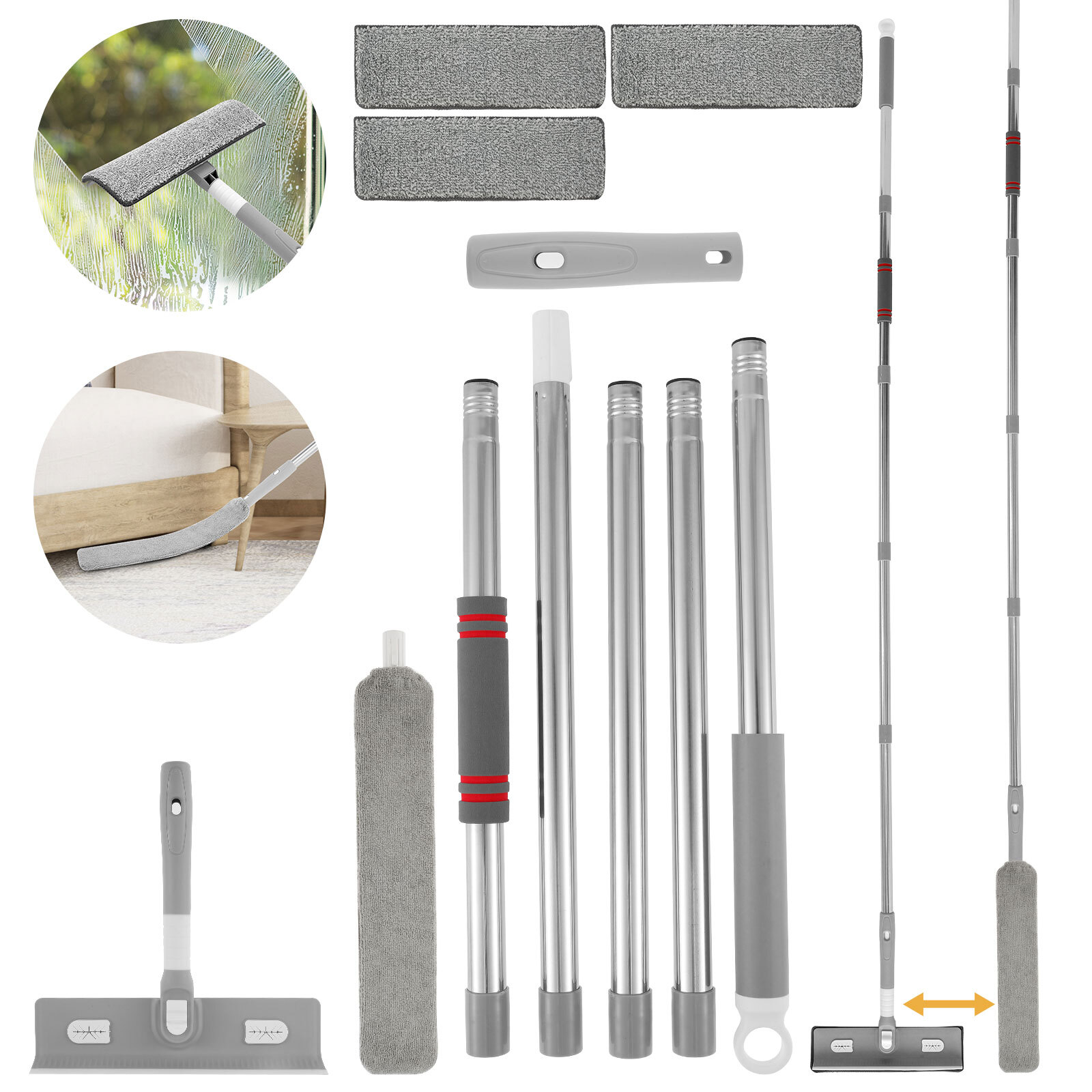 Window Cleaning Equipment with Extension Pole Efficient Window Squeegee Cleaner☃