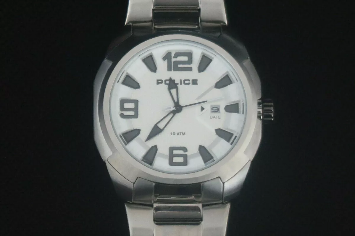 Police watch black metal strap sale