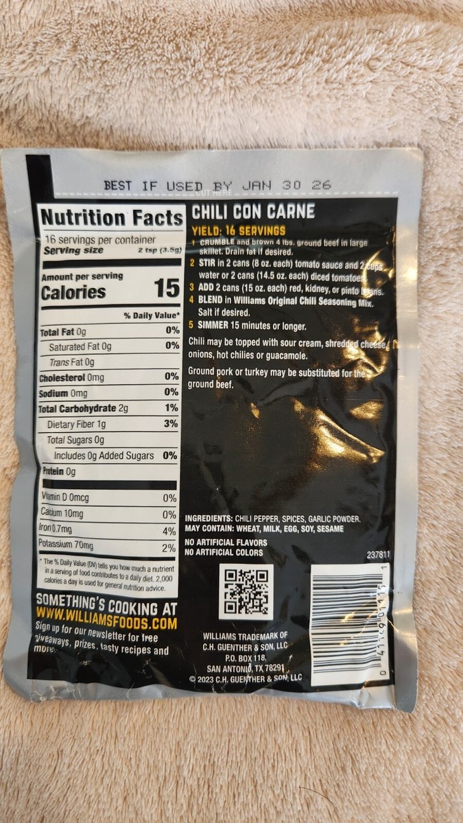 Williams Original Chili Seasoning Mix, oz, Seasons lbs of Meat