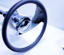 GM 14" Chrome Billet Wings Aluminum Steering Wheel w 9 Hole Adapter &Horn Botton