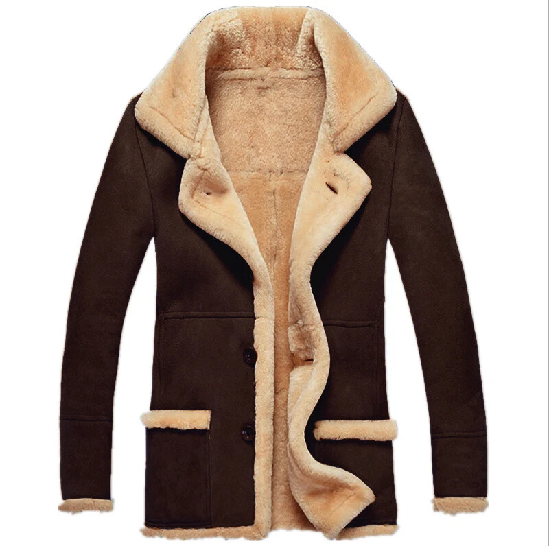 Mens Suede Warm Fur Collar Fleece Lined Winter Jackets Casual Coat