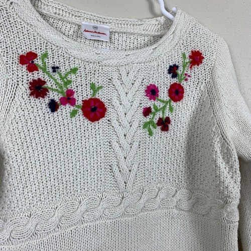 Hanna Andersson Girl’s Ivory Floral Embroidered Knit Sweater Dress - Size 14-16 - Picture 4 of 7