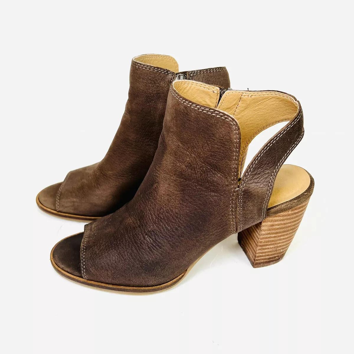 Tan leather open toe hotsell booties