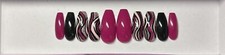 Magenta, black, pink glitter abstract design press on nails