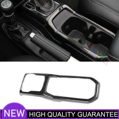 Console Gear Shift Water Cup Panel Trim For Jeep Wrangler JL 18-21 Carbon Fiber