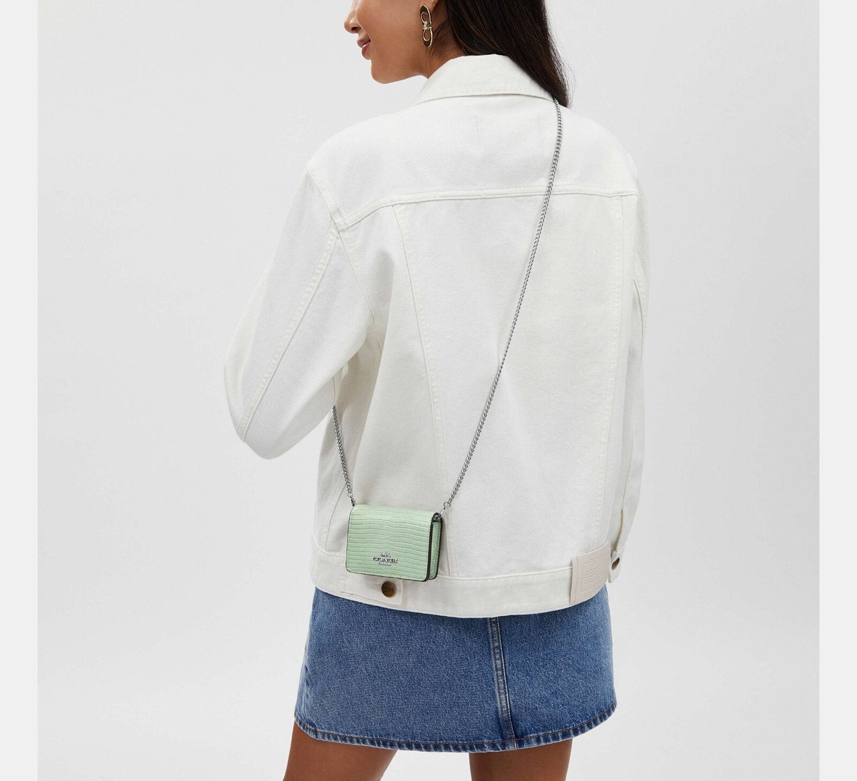 NWT Coach CR372 Mini Wallet on a Chain Pale Green Embossed