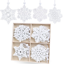 16 Pieces White Snowflakes Ornaments 3Inch Wooden Snowflake Christmas Ornament f