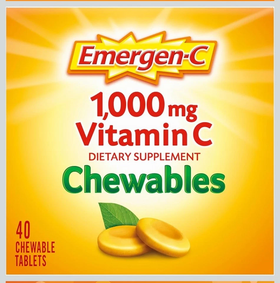 3x Emergen-C 1000mg Vitamin C Natural Orange Blast Flavored 40 Chewable Tablets - Image 2 of 4