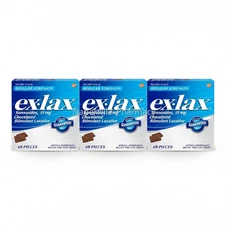 3 Pack Ex Lax Chocolate Pieces Regular Strength 48 Ct Total ( 144 Ct ) Fast Ship