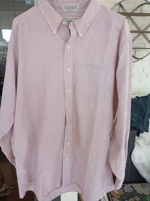 Vintage LL Bean Shirt Mens 18-37 Button Up Red Wrinkle Resistant Cloth 