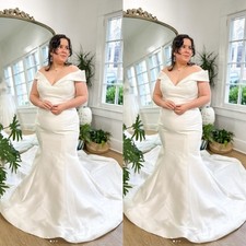 Mermaid Wedding Dresses Off The Shoulder Satin Sweep Train Plus Size Bridal Gown
