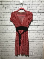 Janette, Women L, Red/Black Short Sleeve Stretch Jersey V-Neck Dress Pullover