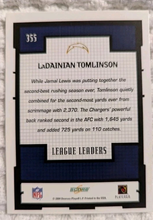LaDainian Tomlinson 2004 League Leaders Score Card San Diego Chargers - Image 2 of 2