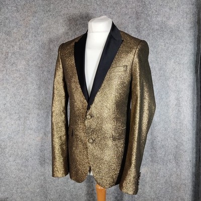 ASOS Smoking Sakko Gr. 40 L Slim Gold Metallic Glitzer Party Dinner Abschlussball Spitze