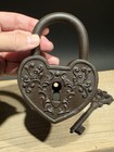 Ok Antique Victorian Style Cast Iron Heart Bridge Padlock Lock & Key — photo 7