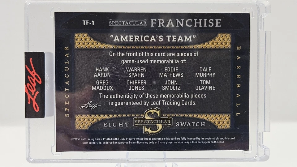 2025 壮观的亚特兰大勇士队 8 球员布贴 /20 Aaron、Maddux、Smoltz、Spahn — 第 2/2 张图片