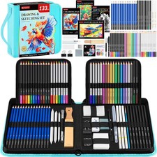 133 PCS Drawing Set Sketching Kit Pro Art Supplies Sketch Pencils Pad Book