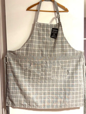 Working Kitchen Check Grey Chef Oversized Apron Cotton Classic Unisex 32"X36"