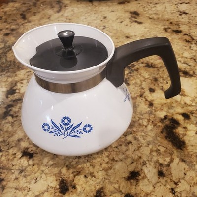RARE Backstamp 1958 Vintage Corning Ware Blue Cornflower 6 Cup Teapot with lid