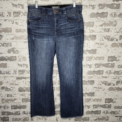 Democracy Jeans Women 12 High Rise Straight Leg Cropped Raw Hem Distressed Denim
