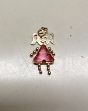 14K Gold GIRL Kid BIRTHSTONE CHARM Triangle PINK STONE June