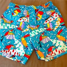 Vintage 80's Colorful Bird Print Cotton Shorts