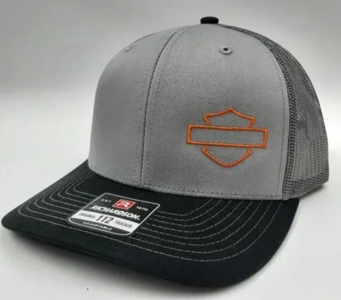 Gray With Black Bill Richardson 112 Harley Shield Offset Logo Snapback Hat Cap