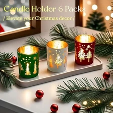 Pack of 6 Christmas Tree Tealight Candle Holders Assorted Colors
