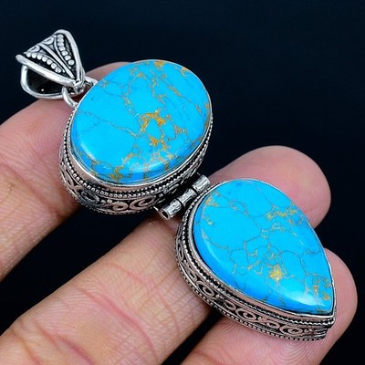 925 Silber Overlay Kupfer Grün Türkis Edelstein Anhänger Schmuck Geschenk 2,6''