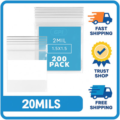 1.5'' X 1.5'' Mini Zip Bags Clear Reclosable 2.5 Mil with Write Block   200 Pack