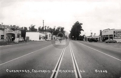 CUCAMONGA CA Roadside ROUTE 66 Gas Stations 1940s RPPC Photo Postcard COPY