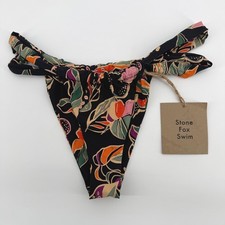 Stone Fox Swim Bijou Tropical Floral Bikini Bottoms Black Multi Size Medium NEW