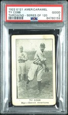1922 E121 AMERICAN CARAMEL SERIES OF 120 TY COBB THROWING-SERIES OF 120 PSA 2