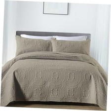 3-Piece Queen Quilt Set, Lightweight Soft Warm Full Size Queen 90x90 Khaki