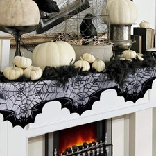 Halloween Fall Thanksgiving Lace Fireplace Mantle Scarf Cover, Cloth Runner D...