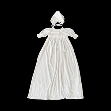 Vintage Jordan Marie White Cotton Velvet Christening Gown Baby Dress Bonnet 6M