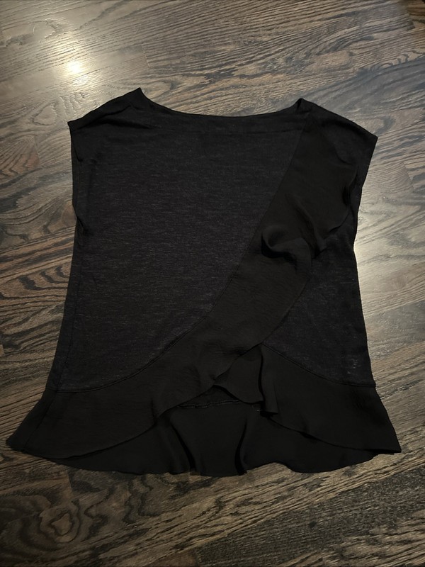 Banana Republic Black Ruffle Hem Short Sleeve Top Women’s Size Small