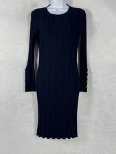 Carlisle Collection Knit Dress Women’s XS Black Ribbed Sheath Midi Long Sleeve